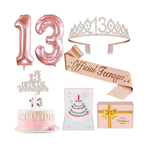 13th Birthday Decorations for Girls with Black Official Teenager Sash and Tiara, 13 Official Teenager Cake Topper and Candles, Number Balloons Rose Gold, Teen Girl Gifts for 13 Year Old