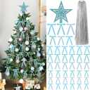 38 Set Blue Velvet Christmas Bow Decor Set 36 Vintage Velvet Ribbon Bows 1 Flocking Star Tree Topper 5000 Strands Tinsel Icicles for Holiday Crafts Gift Wrapping Xmas Tree Wreaths Door Home Decor