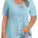 ROSRISS Womens-Plus-Size-Tops Casual Short Sleeve Shirts Scoop Neck Summer Tunics 2XL