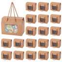 BENECREAT 20 Packs Kraft Paper Stand Up Gift Box Bags 5.9x3.5x4.7 Inch, BurlyWood Cupcakes Cookies Box with Clear Window and Handle for Packaging, Retail, Party, Gifts, Wedding, Business