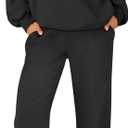 Caracilia Lounge Sets for Women Sweatsuits 2 Piece Outfits Fall Button Oversized Sweatshirt Sweatpants Matching Set Tracksuit Black Medium