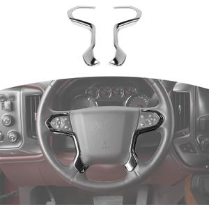 RT-TCZ Adhesivo cromado para panel de volante Sierra para Chevy Silverado/Suburban/Tahoe 2014-2018 para GMC Sierra/Yukon 2014-2018, accesorios interiores cromados, 2 unidades (plateado)