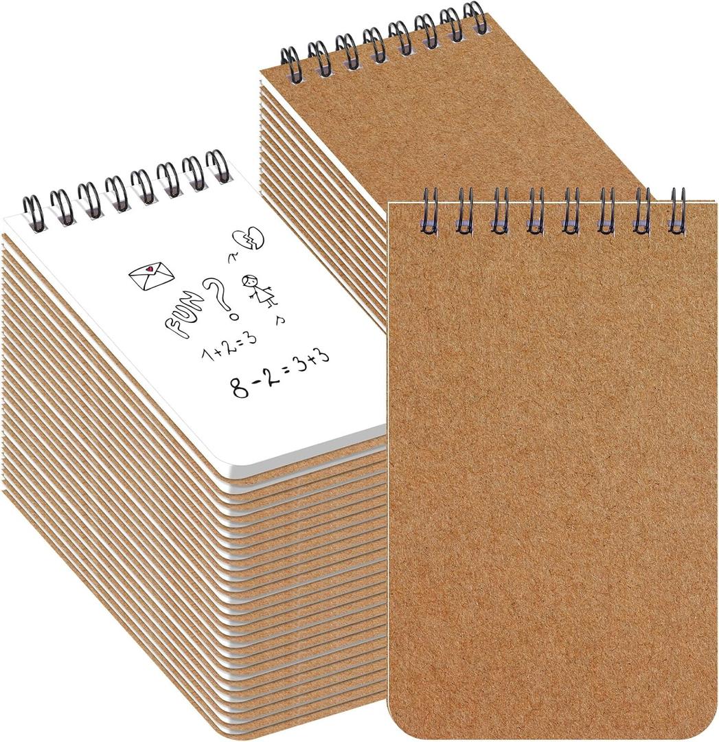 Kisston 120 Pcs Top Bound Memo Books Bulk Memo Notebooks 25 Sheets/pad Mini Memorandum Small Wirebound Spiral Notepad Paper Pocket Notebook for Home Office (3 x 5 Inch, Kraft Color)