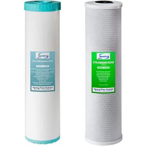 iSpring F2WGB22BM 4.5 x 20 2-Stage Whole House Water Filter Set Replacement Pack with CTO Carbon Block and Iron & Manganese Reducing Cartridges, Fits WGB22BM, white