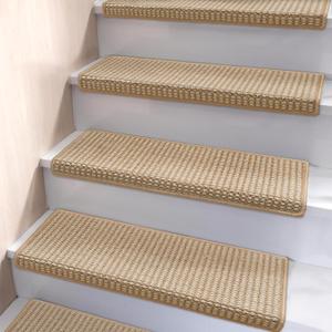 Brakki Bullnose Carpet Stair Treads, Stair Treads for Wooden Steps Indoor Runner and Pets, Non Slip Soft Edging Staircase Protectors, Washable, 29.5"x9.5"x1.5" 14pcs, Beige and Cream