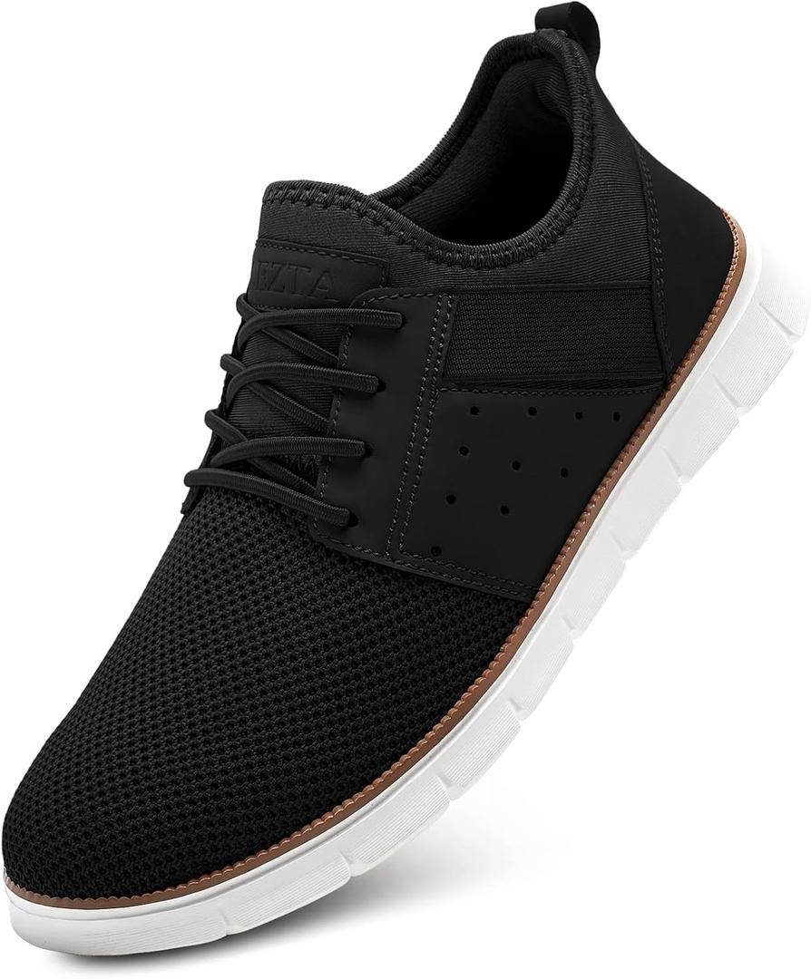 LEZTA Mens Casual Shoes Fashion Sneakers Quickly Put on Men's Dress Shoes Lightweight Breathable Mesh Oxfords Walking Shoes (43, Black)