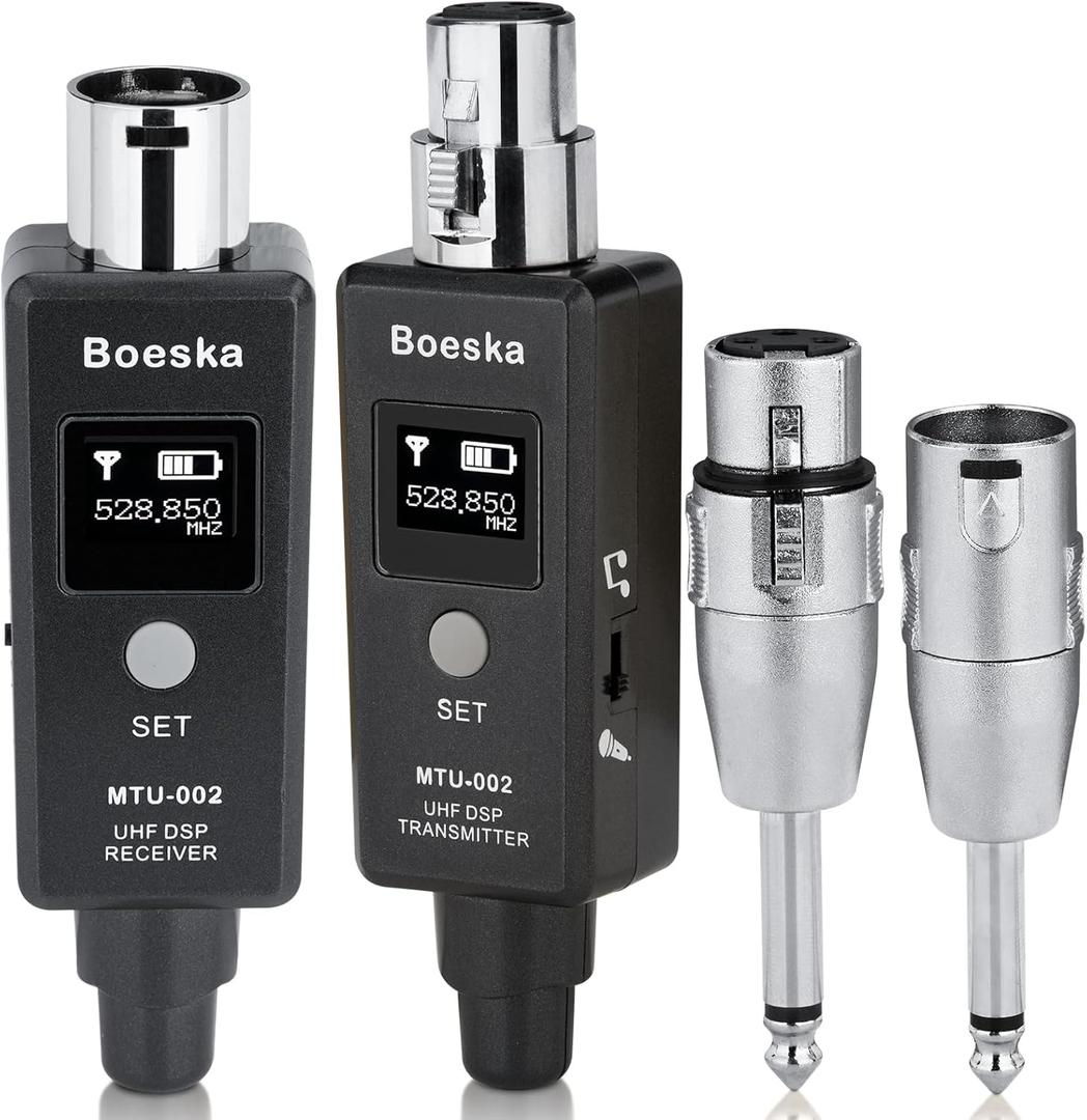 Wireless XLR Transmitter and Receiver, UHF XLR Wireless Microphone Adapter System for Dynamic Microphone, Mixer, Guitar, 100 Feet Range