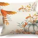 JXZYGMD Fall Pillow Covers 12x20 inch Set of 2 Orange Watercolor Pumpkin Fallen Leaves Decorative Throw Pillow Covers Thanksgiving Decoration for Home Decor