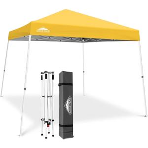 EAGLE PEAK 10x10 Slant Leg Pop-up Canopy Tent Easy One Person Setup Instant Outdoor Beach Canopy Folding Portable Sports Shelter 10x10 Base 8x8 Top (Yellow)