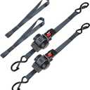 2PCS Self-Retracting Ratchet Tie Down - 1 Inch x 10 FT, Ratcheting Straps with Auto Rewind, 1200 lb Break Strength, No Loose Ends for Motorcycle, Cargo, Truck, Trailer