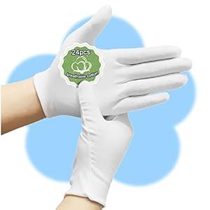 24Pcs Moisturizing White Cotton Gloves for Dry Hands Eczema Gloves for Kid and Women Stretchable Reusable Cloth Gloves(S)