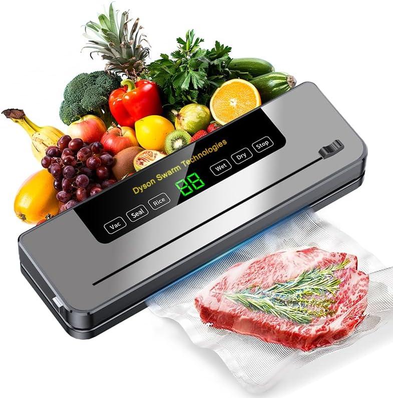 Vacuum Sealer Machine for Food with Built-In Cutter: 8-in-1 Food Sealer Vacuum Sealing for Liquid/Dry/Moist Saver,Manual/External Super Strong Suction,Countdown Display,Stainless Steel,Starter Kit