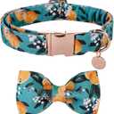 Dog Collar with Bow Tie, Durable Comfortable Cotton Dog Bowtie Collar with Metal Buckle for Medium Dog Girl Boy, Summer Cute Dog Collar, M