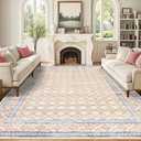 GarveeHome Large Dining Room Rugs 5X7 Bordered Accent Rugs with Non-Slip Backing, Stain-Resistant Vintage Floor Carpet, Washable Low Pile Indoor Mat for Living Room, Office, Beige