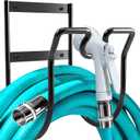 Hose Hanger Wall Mount, Metal Garden Hose Holder with Nozzle Groove for Outside Inside Water Hoses Extension Cords Air Lines, Black, 2 Pcs