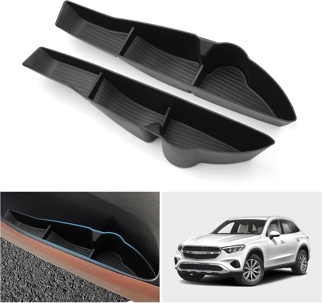Shademax Car Rear Door Organizer Tray for Mercedes Benz GLC300 2023 2024 2025 2026 Accessories GLC300 Side Storage Box Car Door Slot Pocket Insert Tray Protector TPE Material Black Set of 2