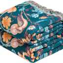 MSGKV Boho Throw Blanket for Bed 60"x80" Cotton Birds Floral Twin Size Couch Blanket Muslin Spring Breathable All Seasons Lightweight Farmhouse Blankets