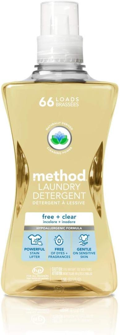 Method Concentrated Laundry Detergent, Free + Clear, 53.5 Fl Oz (Pack of 4), 66 Loads
