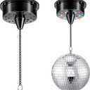 Tuanse 6rpm Rotating Disco Ball Mount Electric Motor with Lights 4 Colors for 6 8 12 Inch Disco Ball (Not Included) 2 Mode for Valentine Party Djs Bands Pubs Weddings Night Clubs(Battery Style)