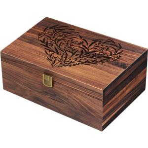 EXISTING Memory Box for Keepsakes, Floral Heart Laser Cut Wood Keepsake Memory Box, Large Wooden Storage Box with Hinged Lid, Keepsake Boxes Gift for Wedding, Valentines Day Anniversary Baby Shower (9.8"L x 7.8"W x 4.1"H, Black brown)