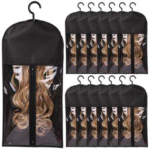 12PCS Hair Extension Holder Wig Storage for Multiple Wigs Holder Wig Bags Storage with Hanger Hair Extension Storage Wig Hanger for Multiple Wigs Hair Extensions, Wigs & Accessories (BLACK) (12 PCS (23.5 Inch))