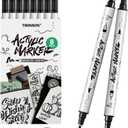 TRANSON 8 Pack Black Brush and Fine Dual-tip Acrylic Paint Marker for DIY Glass Canvas Wood Leather Ceramic Rock Painting