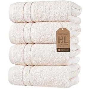 Hawmam Linen Sea Salt Cream Hand Towels 4 Pack Turkish Cotton Premium Quality Soft and Absorbent Small Towels for Bathroom