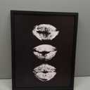 Framed Black and White Kiss Lips Canvas Print Girls Bathroom Painting for Wall Woman Makeup Room Decor Fashion Wall Art Trendy Artwork 20"L x 16"W