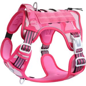 Auroth Tactical Pet Harness for Small Medium Large Dogs No Pull Adjustable, Reflective K9 Working Training Easy Control Vest Military Service Dog, Medium, Pink Camo (M(Neck:16-22",Chest:22-33"),35-50 lbs)