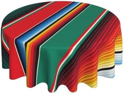 Mexican Blanket Serape Stripe Pattern Sarapes Mantel Mexicano Waterproof Picnic Round Table Cloth Cover Decorations Fabric 60 Inch Circular Tablecloth For 20-47 Inch Home Dining Room Kitchen Decor