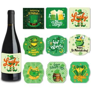 45 Pieces St. Patrick's Day Wine Label Bottle Stickers Green Shamrocks Wine Bottle Cover Happy St. Patrick's Day Water Bottle Sticker Cup Labels for St. Patrick's Day Party Decoration Supplies