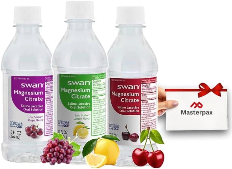 Wellness Reset Gift Bundle  Includes Three Swan Magnesium Citrate 10 oz. Bottles - Cherry, Lemon & Grape + Exclusive Masterpax Collectible Card  Curated & Shrink-Wrapped