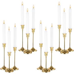12 Pack Brass Golden Candlestick Holders, Vintage Taper Candle Holders Set in 3 Sizes for Dining Table, Fireplace, Party Decor