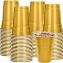 Mimorou Gold 200 Pack 16 oz Plastic Cups Bulk, Disposable Cups for Party Graduation Mardi Gras Wedding Stackable Beverage Drinking Tumbler Heavy Duty for BBQ Birthday Baby Shower