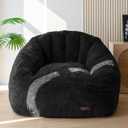 MAXYOYO Giant Bean Bag Chair, Oversized Bean Bag Couch for Adults and Kids, Faux Fur Shell-Shaped Large Chair with Filler, Stuffed Big Accent Sofa Lounge Floor Sofa for Gaming, Reading, Black