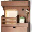 Rebee Vision Farmhouse Key Holder Wall Mount with Drawer Organizer Pine Wooden Mail and Key Organizer for Wall with 6 Sturdy Hooks & Floating Shelf Perfect for Retro Living Room Decor (Brown)
