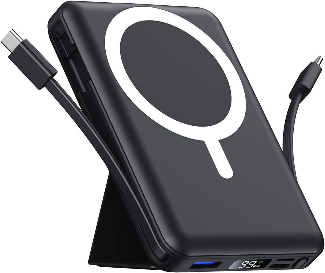 Azmuth for MagSafe Portable Charger, 10000mAh Magnetic Power Bank with 20W PD USB-C Fast Charging LED Display for MagSafe Battery Pack, Magnetic Travel Charger for iPhone 17/16/15/14/13/12 Series