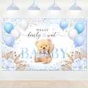 Pack Of 2 Lecheme Blue Bear Baby Shower Backdrop 6x3.6 ft We Can Bearly Wait Banner for Boy Bear Baby Shower Decorations Newborn Photo Props Background