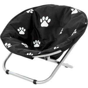 Etna Products Round Pet Bed: Comfortable Elevated Cat Bed with Paw Print Cushion-Black & White Water Resistant Papasan Chair for Small Dogs