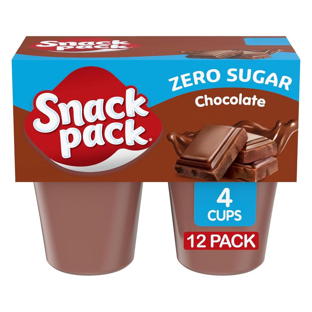 Snack Pack Zero Sugar Chocolate Flavored Pudding Cups, 3.25 oz., 4-Count (Pack of 12), BBD 04/29/26