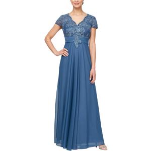 Alex Evenings Women's Stretch Sequin Bodice Empire Waist Long Gown, Formal Event Dress 8P
