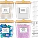 4 Pack Clear Laundry Pod Container with Bamboo Lids & Labels - Large Detergent Powder Storage for Room Organization, Scent Booster Holder