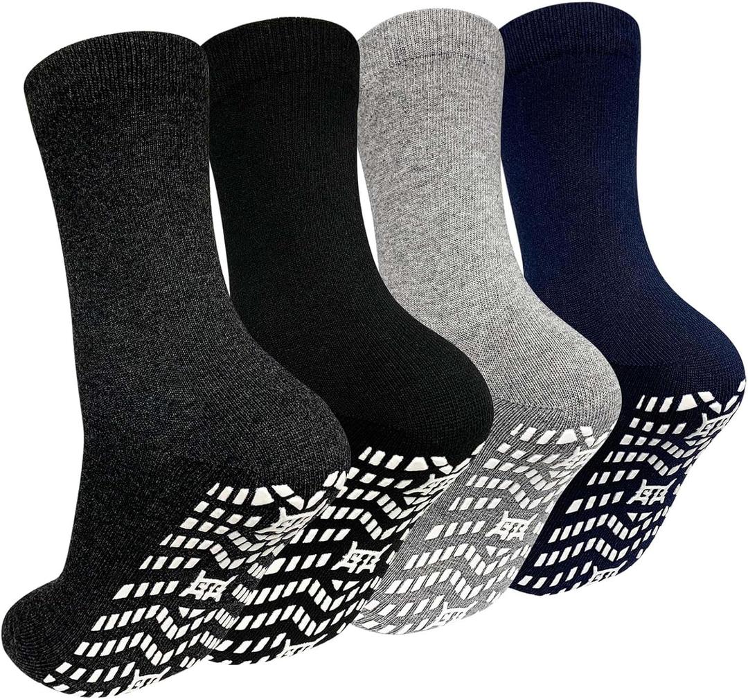 ZAKASA Non Slip Grip Socks - Non Skid Crew Grippy Socks for Men Women Anti Slip Grippers for Elderly Hospital Yoga Pilates (Black, L)