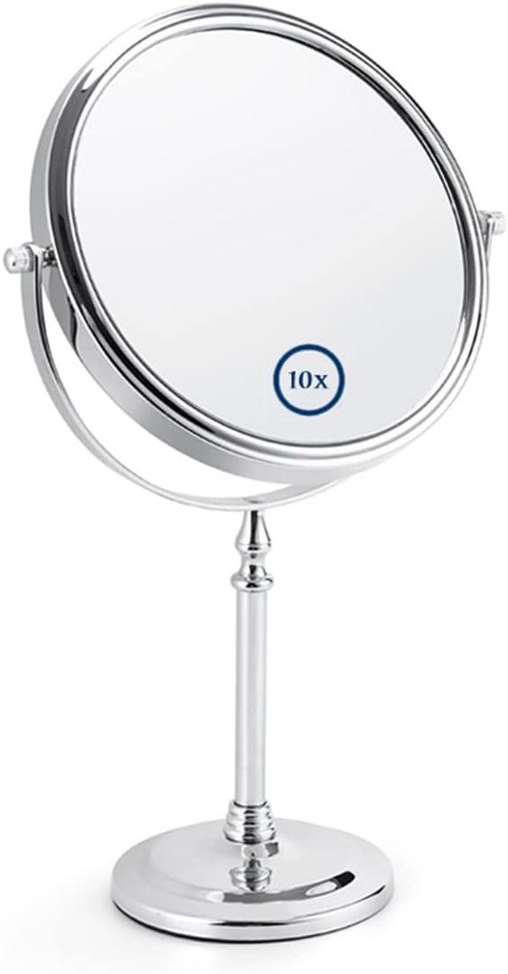 8-Inch Desktop Double Sided 10X and 1X Magnifying Makeup Mirror, 360 Swiveling for Make-up, Shaving, Facial Care