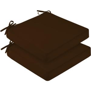 downluxe Waterproof Outdoor Chair Cushions Set of 2, 19" x 19" x 3" Patio Chair Cushion with Non-Slip Ties & Handle, Square Outdoor Cushion for Patio Furniture with Removable Cover, Brown