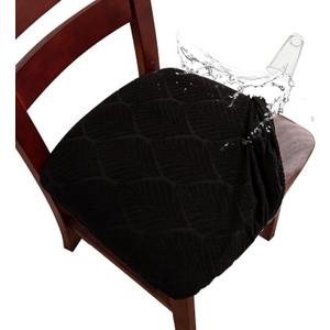 Genina Waterproof Dining Room Chair Cover Set of 6, Stretch Jacquard Seat Covers for Dining Room Chairs, Kitchen Parsons Chair Covers Slipcover Protector (Black)