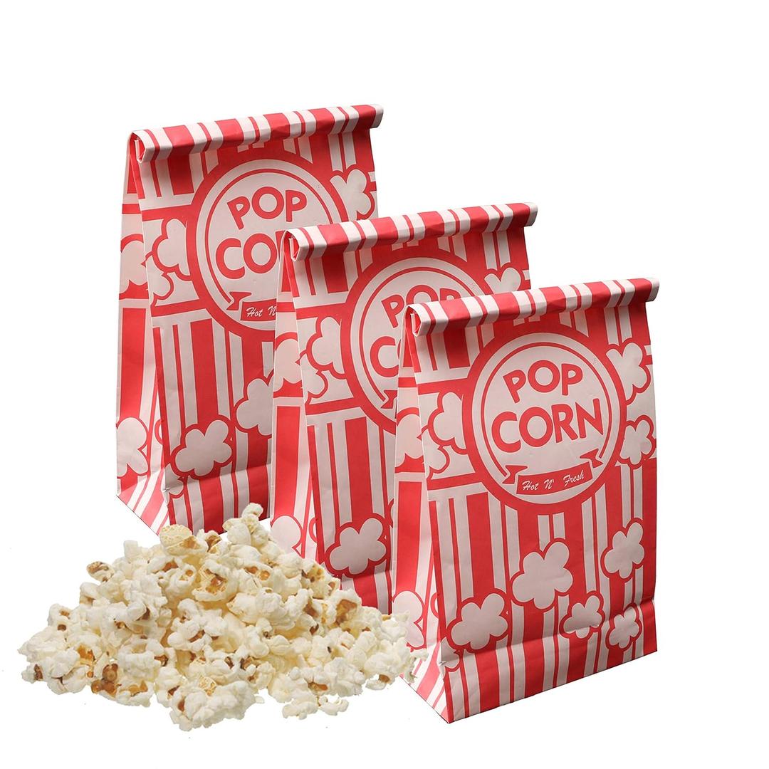 Popcorn Bags, 2 oz Flat Bottom Paper Popcorn Bags for Family Movie Night Baseball Themed Carnival Christmas Birthday Party 100 Pcs