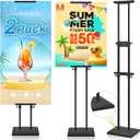 2 Pack Heavy Duty Poster Stand for Display, Sign Board Holder Banner Floor Stand 0.8in Thick Strong Base Black Pedestal Adjustable Height Up to 75in for Wedding, Restaurant, Business