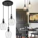 Emliviar 3-Light Chandelier Hanging Light Fixture, Modern Cluster Pendant Lighting for Kitchen Island with Clear Seeded Glass, Black Finish, DYE286G2-3 BK