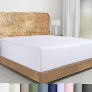 California Design Den 100% Organic Cotton King Fitted Sheet Only - Percale Fitted Sheet King with Deep Pockets, Crisp, Lightweight, Anti Skid Elastic for a Snug Fit - White (01 - Bright White)